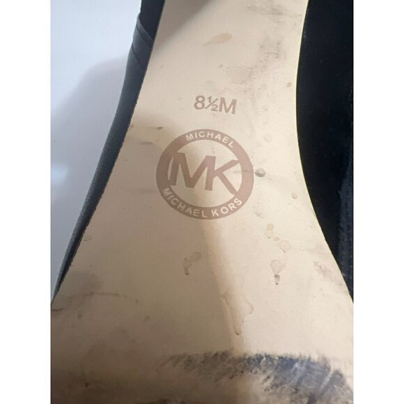 Michael Michael Kors Stacked Heel Bootie Gold Zipper Leather Suede Mix Sz 8.5 - Picture 7 of 11